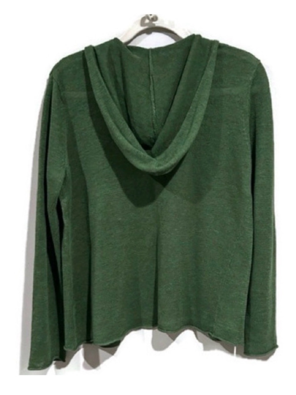 Eileen Fisher Linen Sage Green Hooded Open Front Cardigan - Picture 3 of 5